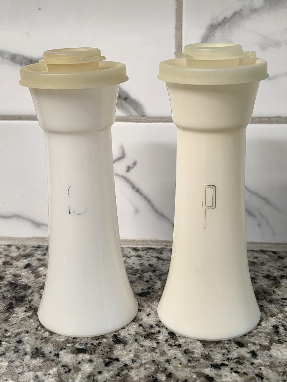 Vintage Tupperware White Hourglass Salt Pepper Shakers